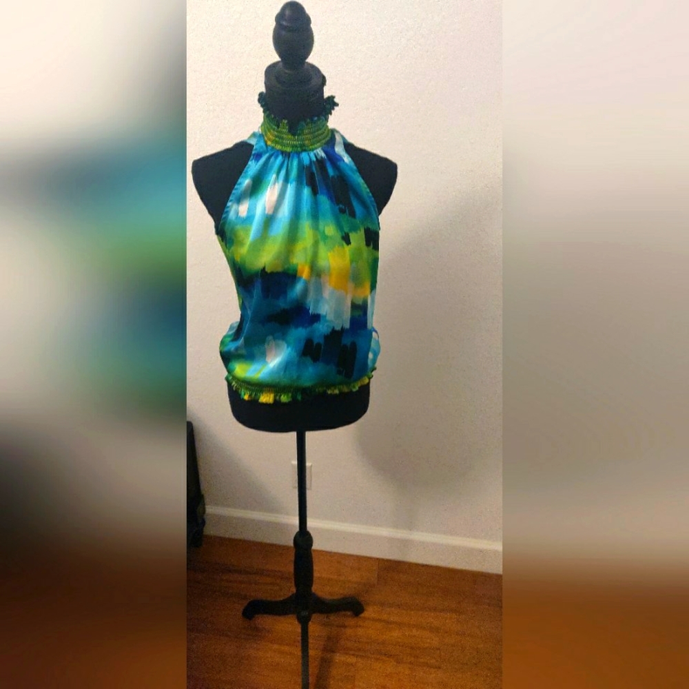 Beautiful multi-color blouse (Teal, Yellow, White, Navy blue and Light Blue)